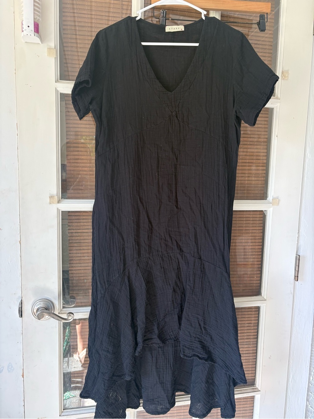 Stark Black Asymmetrical Women's Dress - V-Neck Short Sleeve
